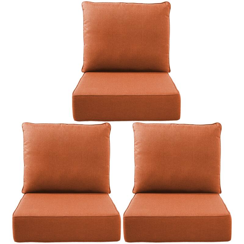 Gymojoy 24"x22"x6" Patio Thick Cushions & Pillows Set - Deep Seat Indoor/Outdoor Water & Fade Resistant - Three Sets - Orange