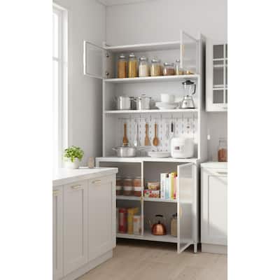 Homy Casa 73'' Tall Kitchen Pantry Cabinet 6 Flip Doors & Pegboard