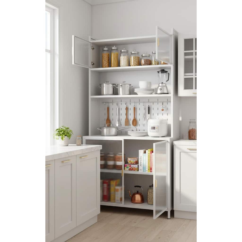 Homy Casa 73'' Tall Kitchen Pantry Cabinet 6 Flip Doors & Pegboard