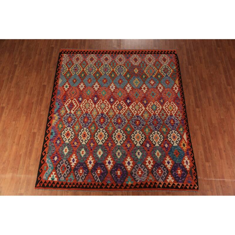 Kilim Oriental Area Rug Flatweave Wool Carpet - 8'2"x 9'4"