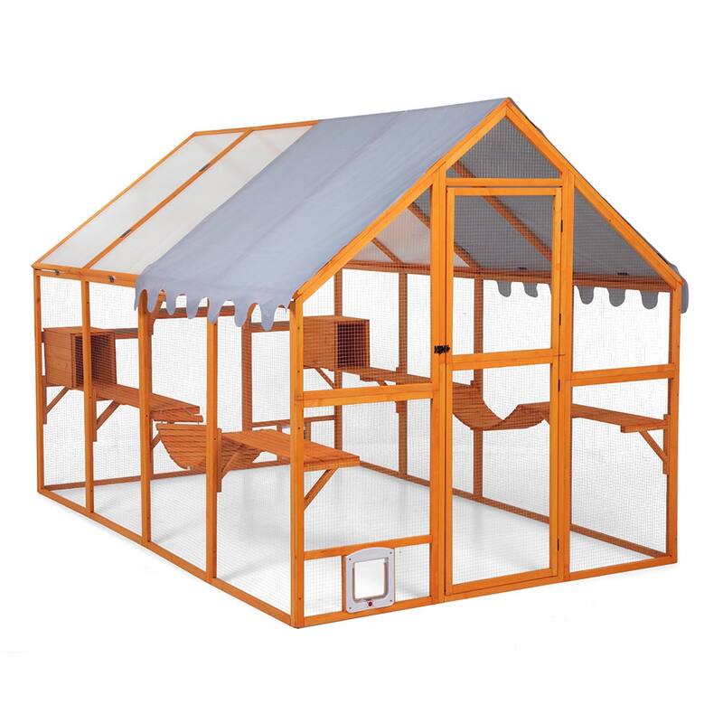 Wooden Cat Cage, Outdoor Large Cat Playpen with Platforms