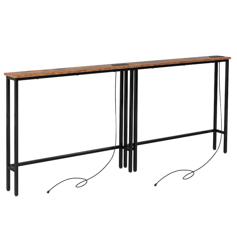 Metal Console Sofa Tables with Built-In USB and AC Ports Pack of 2 - 78.7 x 5.9 x 31.1 in