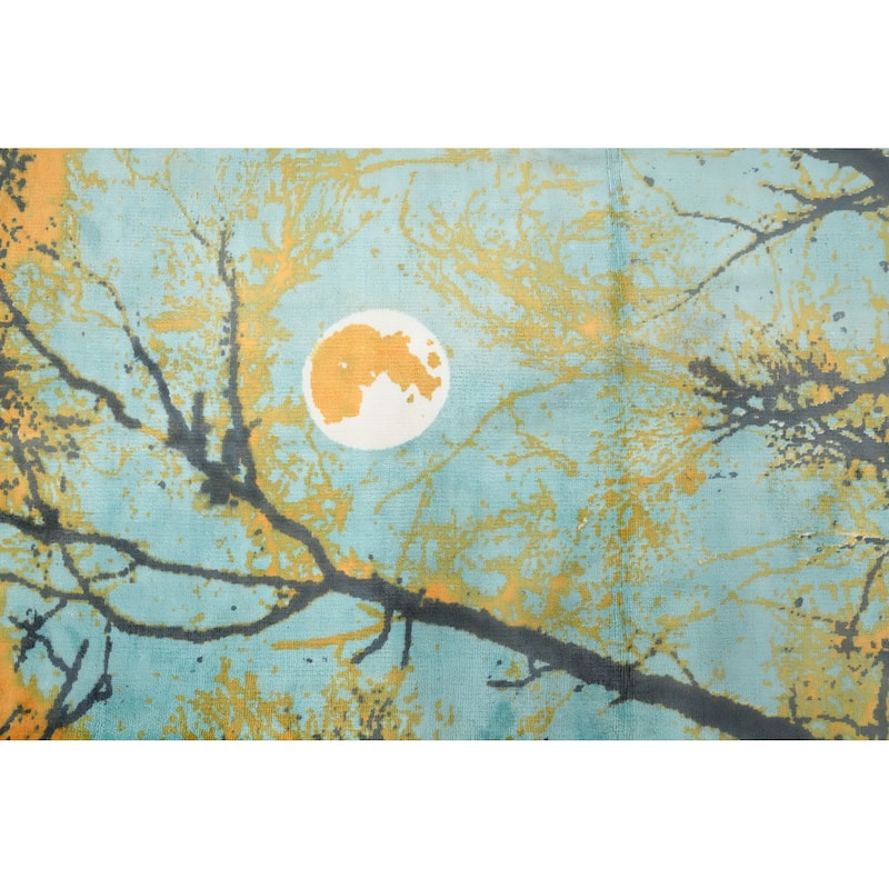 Hand Knotted Oriental Viscose Silk Carpet Modern Pictorial Multi-Colored Abstract Area Rug - 7' 8'' X 5' 7''