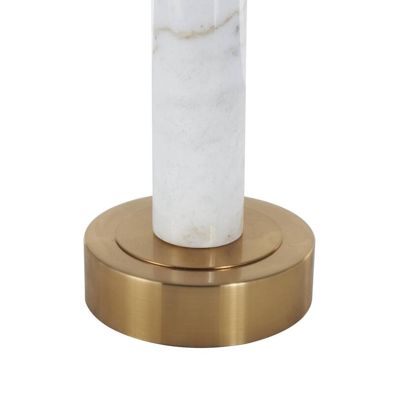 Marble Round Accent Table with Gold Metal Rod and Base - White or Black - Roche River Decor