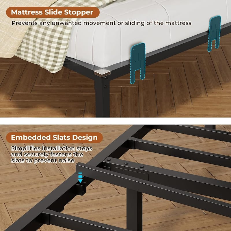 Daybed with 2 Drawers Platform Bed Frame LED Light Charging Station