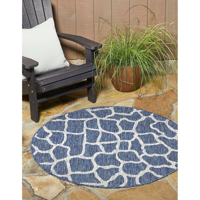Outdoor Gallery Collection Area Rug - Blue - 4' Round