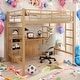 preview thumbnail 2 of 7, Full Size Metal Loft Bed with Built-in Desk and Shelves, Gold
