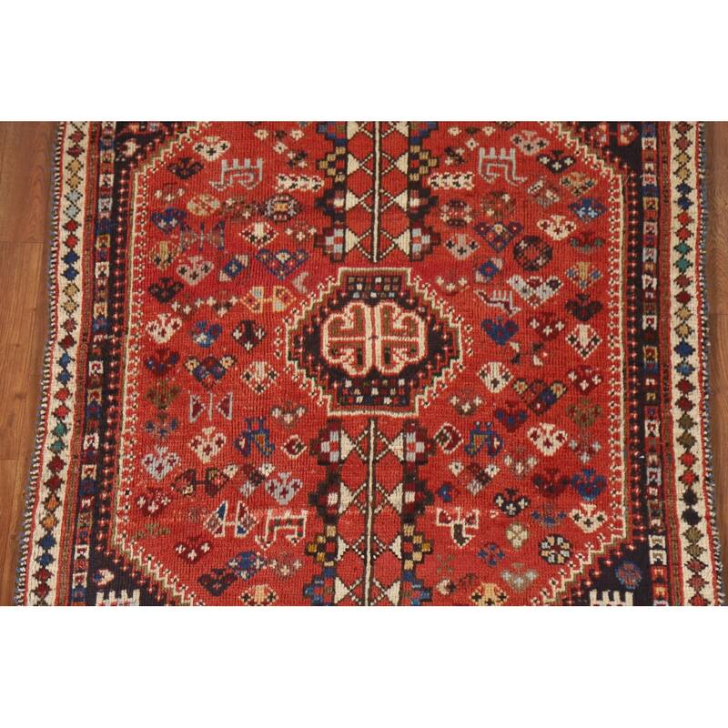 Qashqai Persian Vintage Area Rug Hand-Knotted Tribal Wool Carpet - 3'7"x 5'4"