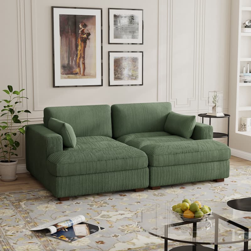 Modern Corduroy Modular Sectional Sofa Chaise Couch Bed - Green - Symmetrical