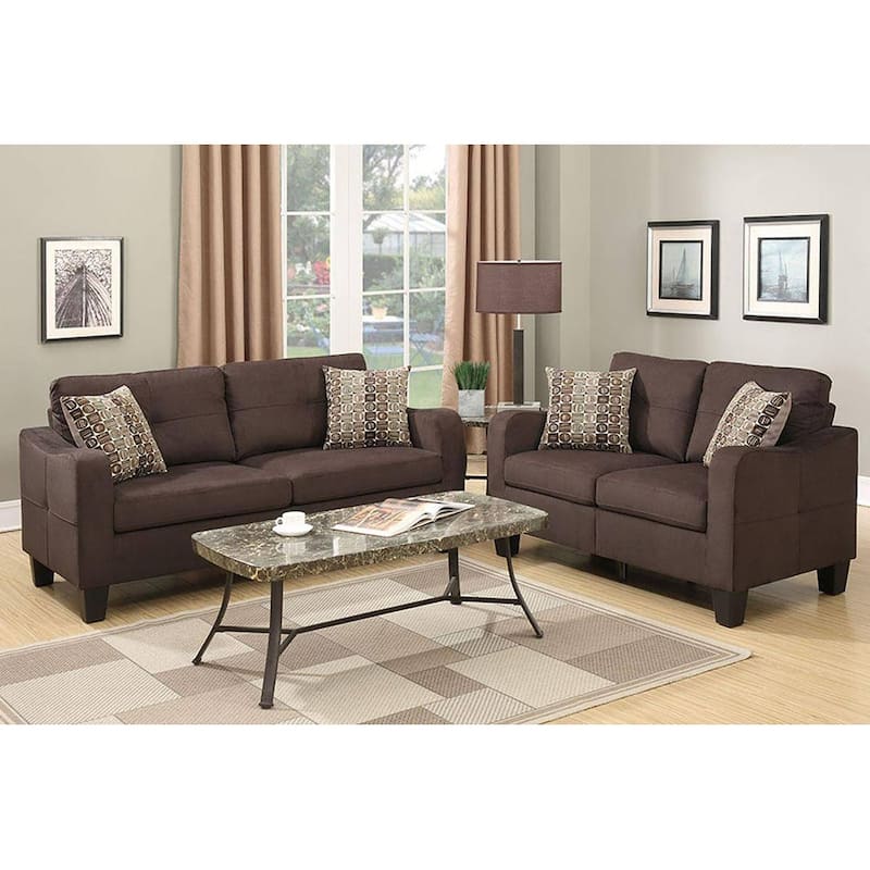 2 Piece Sofa Set with Accent Pillows - Chocolate