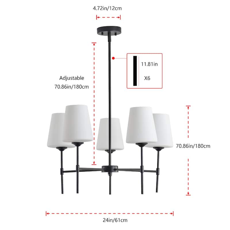 5-Lights Modern Creative Linear Chandelier - 24"D×4.7"W×70.9"H (Adjustable)