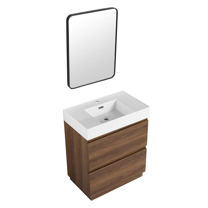 29-Inch Freestanding Bathroom Vanity with Resin Sink, 2 Drawers, Waterproof Engineered Wood Base - 29.53in L Engineered Wood