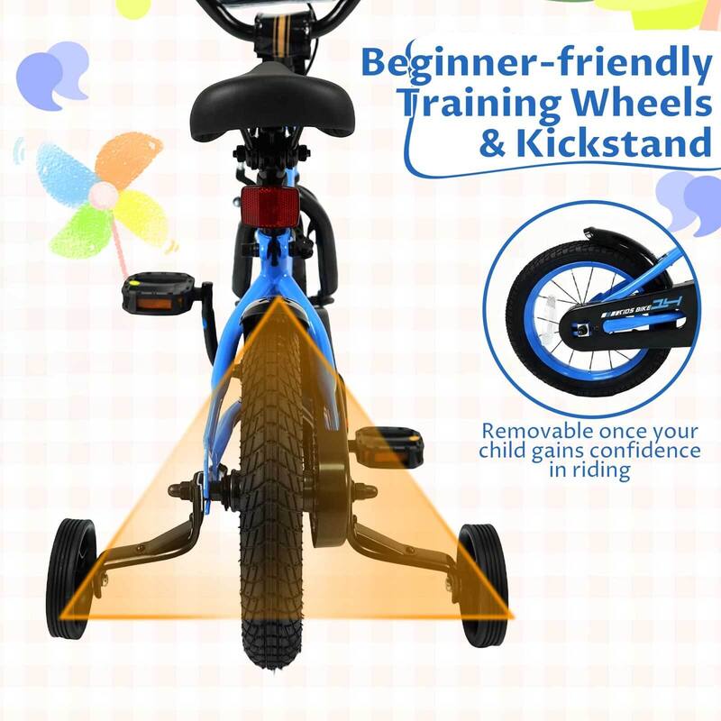 Costway 14" Kids Bike with Removable Training Wheels Adjustable Seat & - See Details