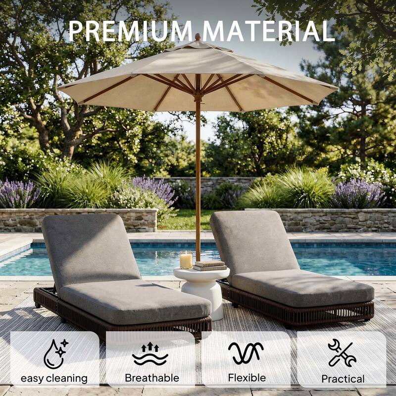 2-Piece Outdoor Chaise Lounge Chair with Adjustable Backrest Patio Pool Lounger