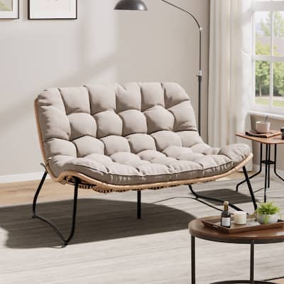 Double Papasan Chair Loveseat Oversized PE Rattan Chair with Cushion
