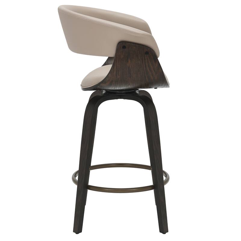 Mid-Century Modern Faux Leather & Bentwood 26" Counter Stool with Swivel, Set of 2