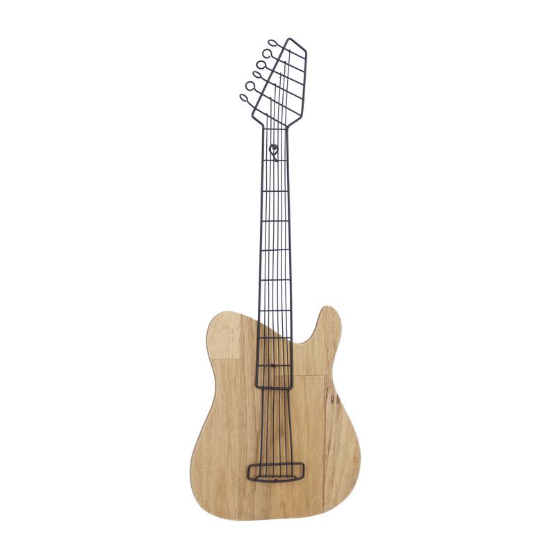 Wooden Guitar Home Wall Decor - Brown - Roche River Decor