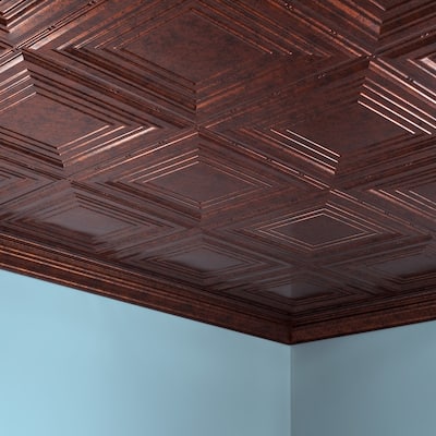 FASÄDE Traditional Style 3 Decorative Vinyl 2ft x 4ft Glue Up Ceiling Panel in Moonstone Copper (5 Pack)