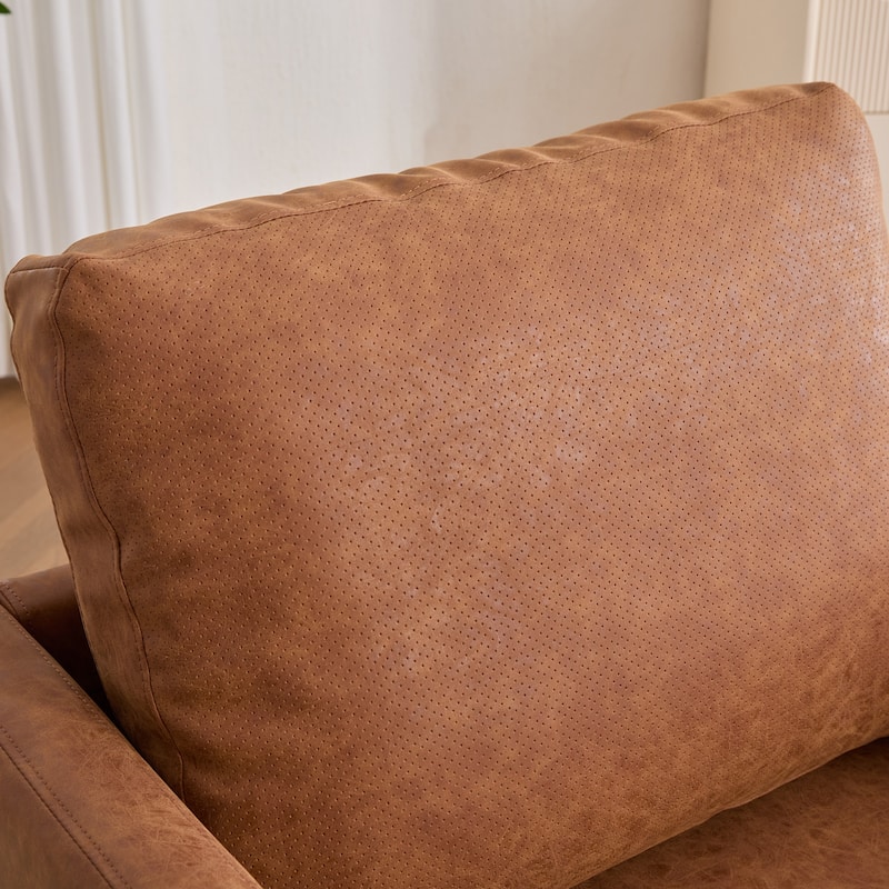 Roomfitters 30.7" Square Swivel Accent Chair, 360° Faux Leather Club Chair with Wood Trim