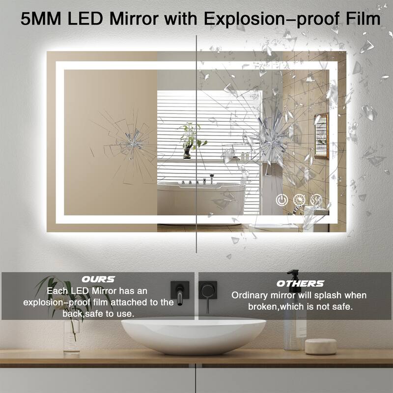 LED Bathroom mirror with Light,Dimmable 3 Colors Temperature Anti-fog Wall Mounted LED Bathroom Mirror(Frontlit & Backlit)