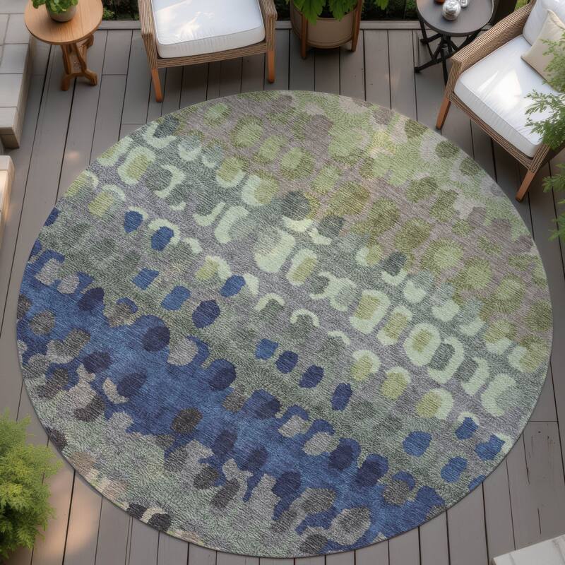 Machine Washable Indoor/ Outdoor Modern Trezze Chantille Rug - Aloe - 8' x 8'