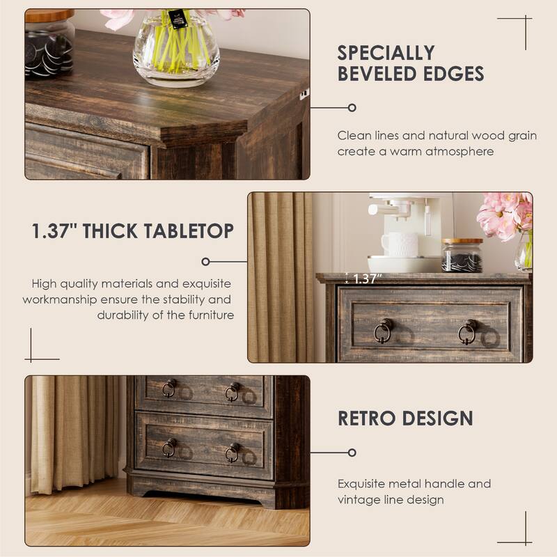 Farmhouse Wooden Dresser with Charging Station