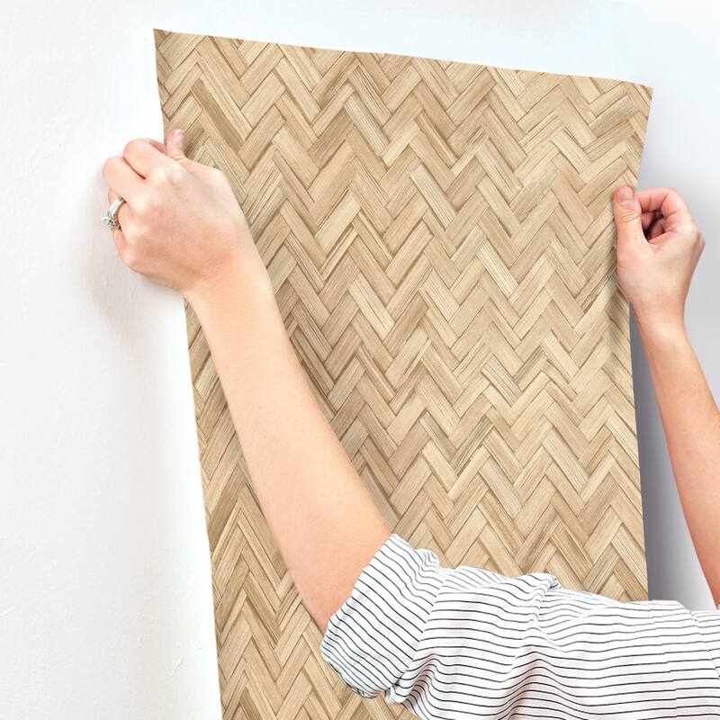 A-Street Prints Ellery Wheat Herringbone Wallpaper