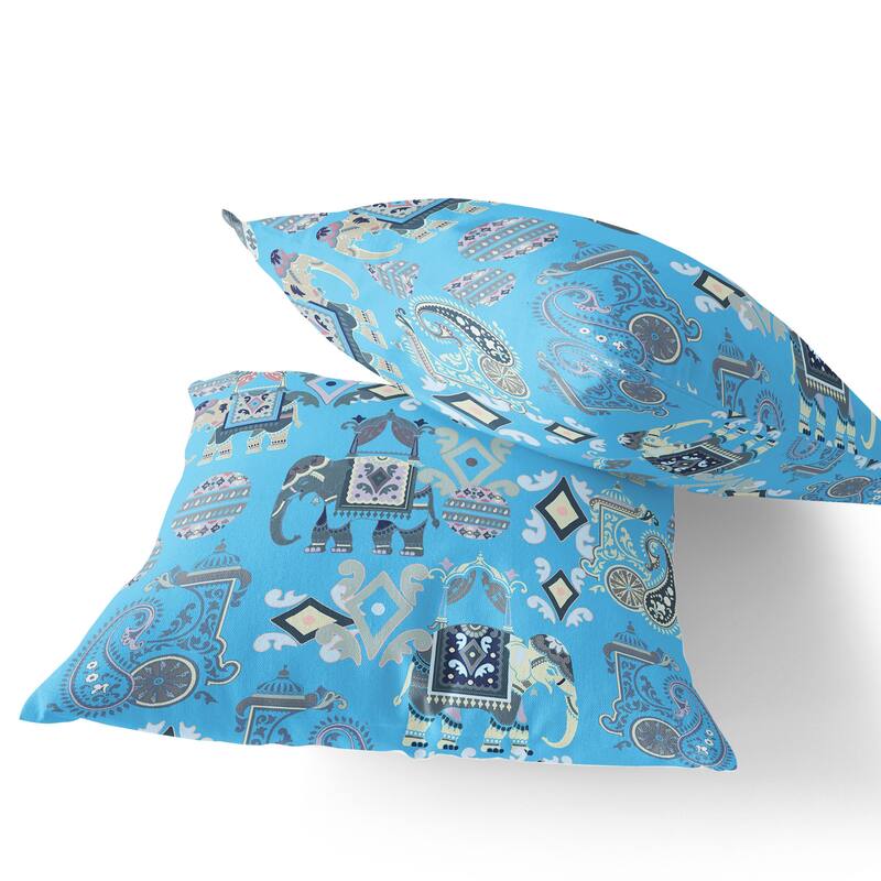 HomeRoots Set of Two 16" X 16" Blue and Gray Elephant Blown Seam Eclectic Indoor Outdoor Throw Pillow - 16.00' X '16.00' X '5.00