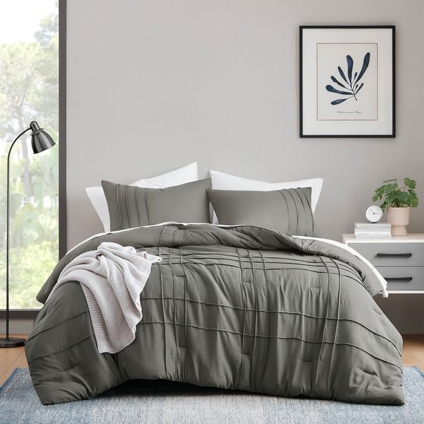slide 2 of 10, Chelsea Square Evans Pinch Pleated Soft Washed Boho Comforter Set Grey - King