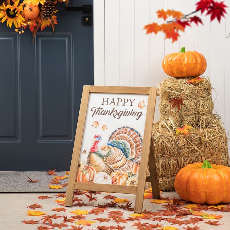 Glitzhome 24''H Halloween Fall Wooden Standing Easel or Hanging Decor
