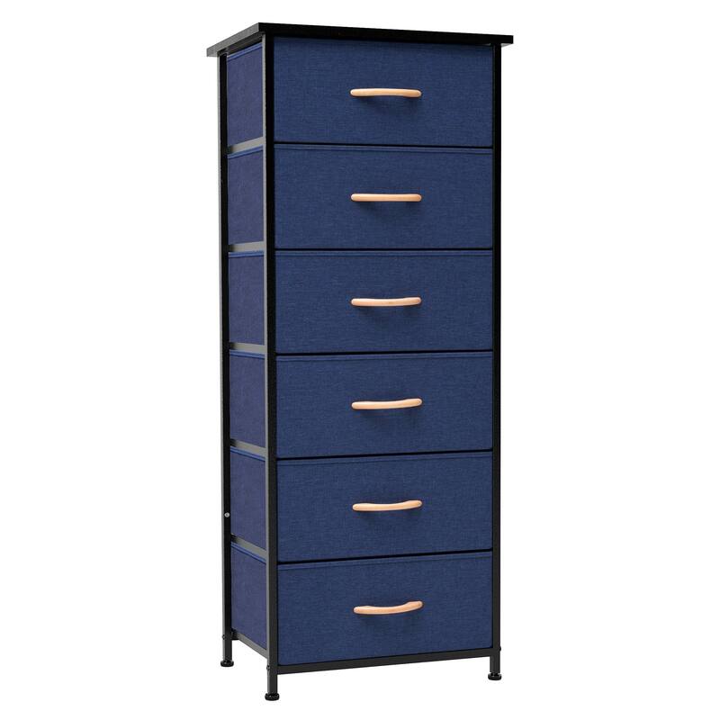 6 Drawers Chest - Vertical Storage Tower Steel / Wood / Fabric Dresser