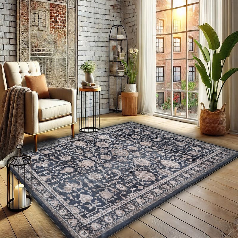 Bibb Home Washable Flannel Printed Area Rug with Latex Back