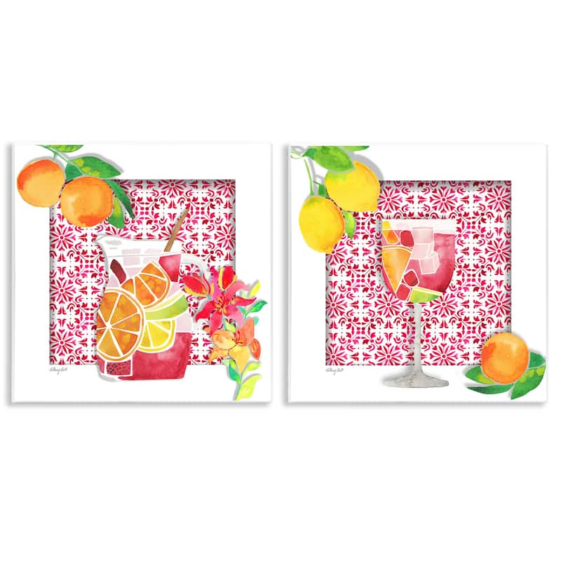 Stupell Sangria Pitcher & Glass Wall Plaque Art Design By Hillary Holt (Set of 2) - 12 x 12
