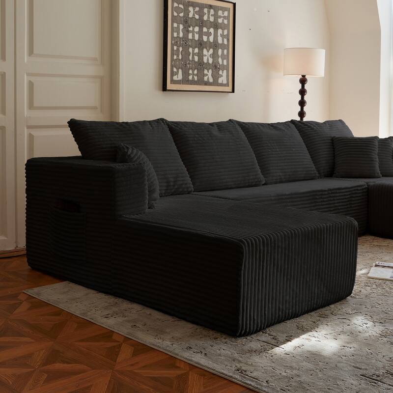 Corduroy Modular Sectional Sofa with Ottoman, U Shaped Upholstered Couch