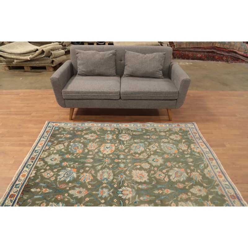 Hand Knotted Oriental 100% Wool Carpet Traditional Floral Green Tabriz Area Rug - 6' 6'' X 4' 4''