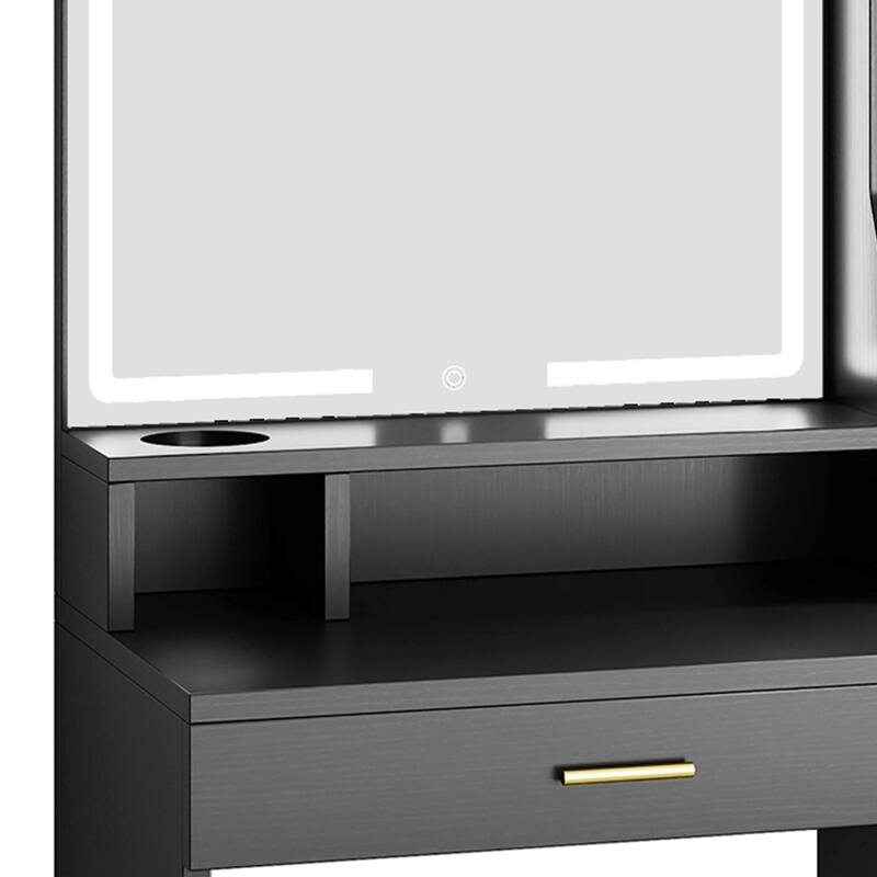Moasis Makeup Vanity Desk with Mirror and Lights, Dressing Table with 2 Storage Drawers & Hairdryer Holder