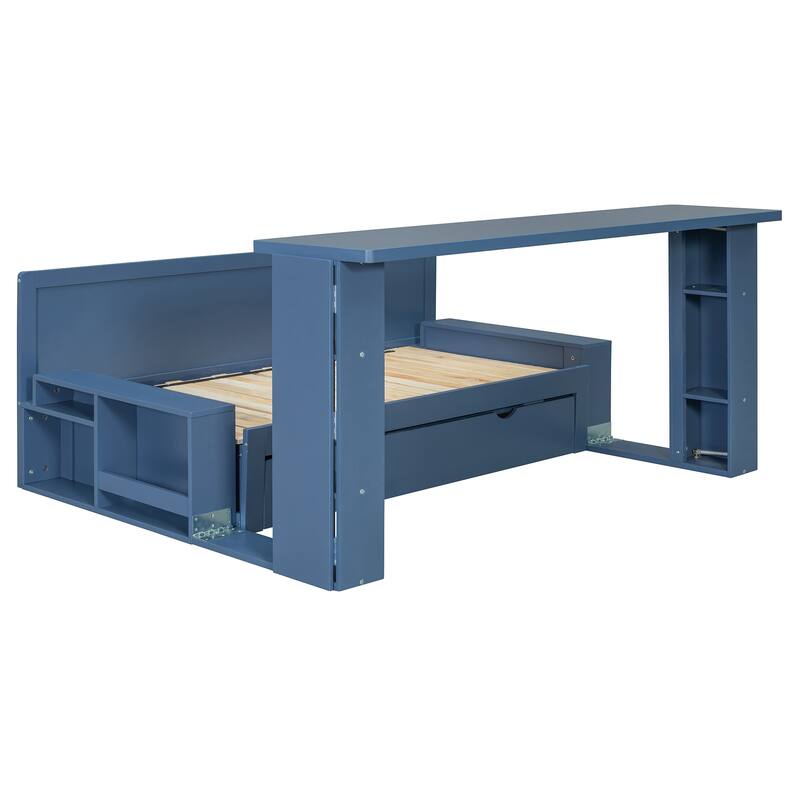 Full Size Daybed with Removable Desk, Storage Drawers & Hydraulic Side Table