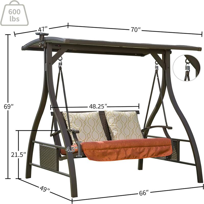 Steel 2-Person Porch Swing with Canopy & Lights