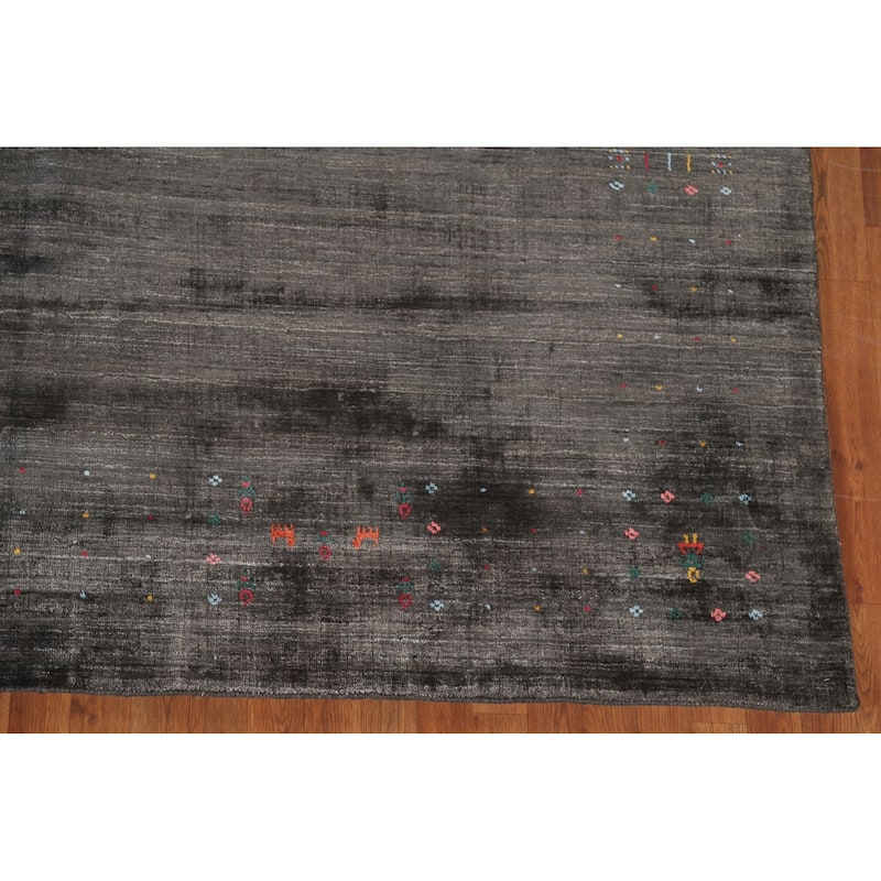 Gabbeh Area Rug Handmade Grey Tribal Wool Carpet - 8'3" x 9'8"