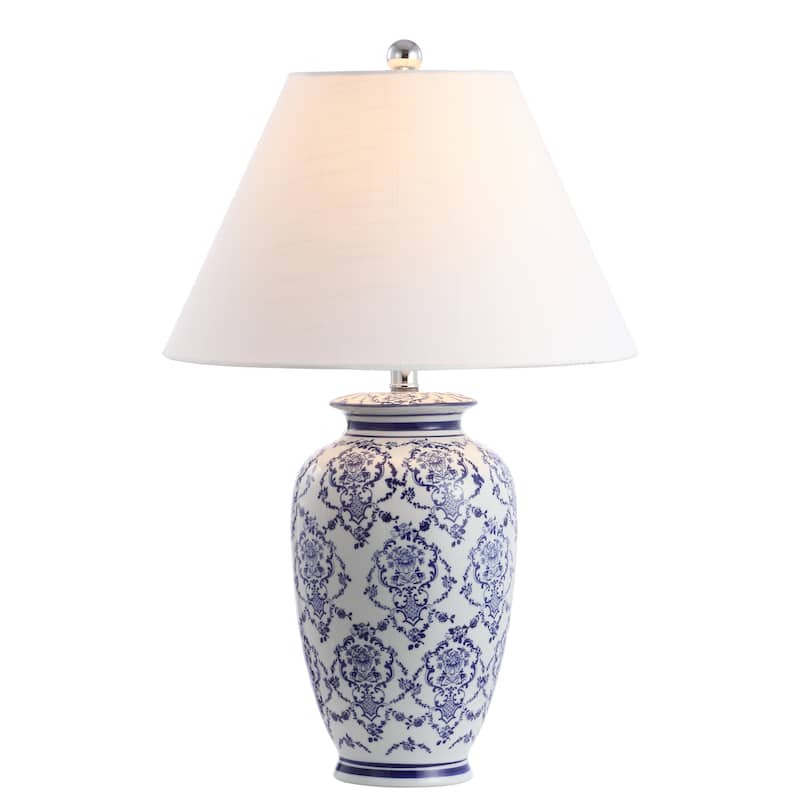 Julian 26.25" Chinoiserie Ceramic LED Table Lamp, Blue/White by JONATHAN Y