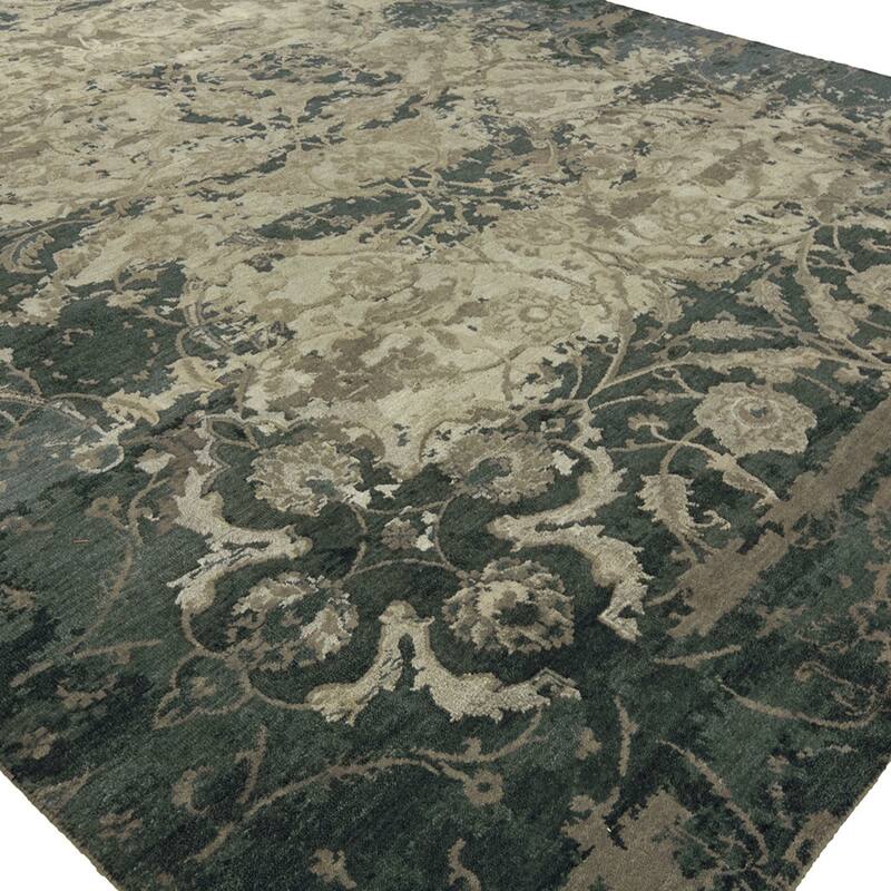 Modern Multi-Colored Hand-Knotted Wool & Viscose Area Rug