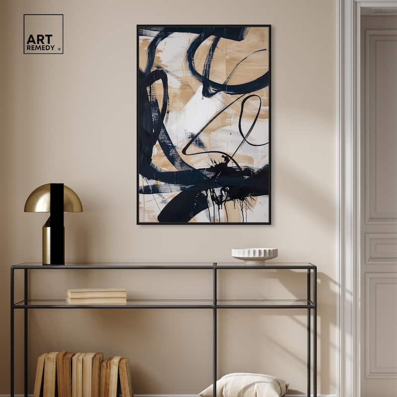 Art Remedy Flowing Framed Abstract Shapes 1 Piece Canvas Wall Art