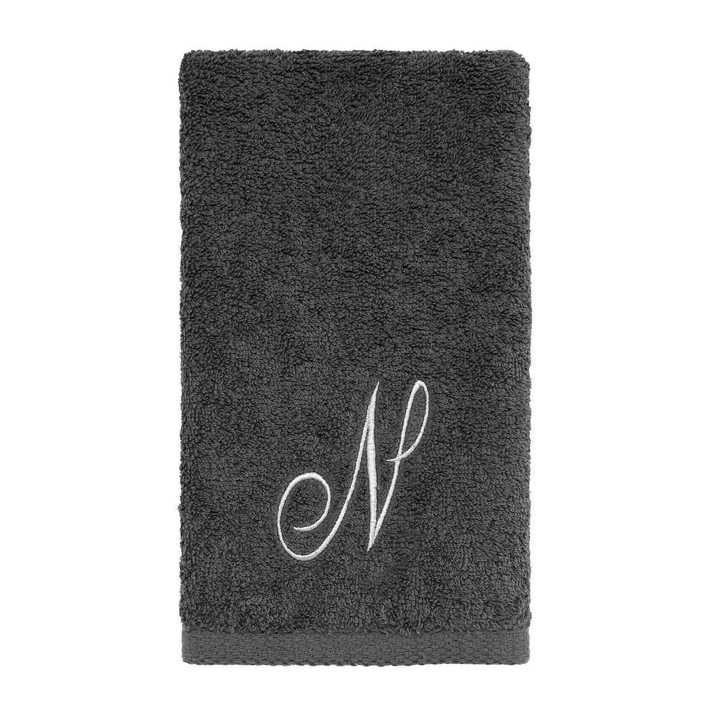 Avanti Granite with Silver Script Monogram Bath Towel Letter N - Fingertip Towel