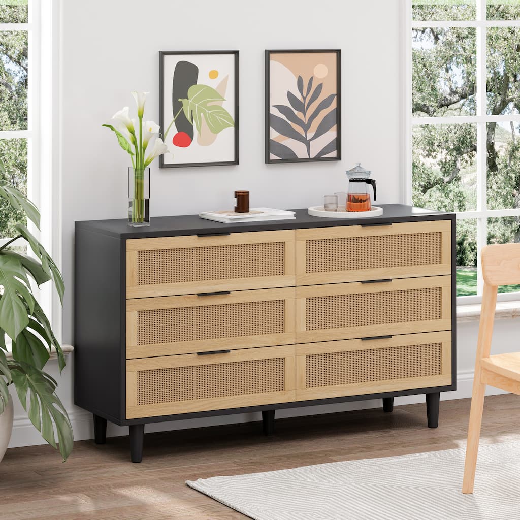 51.18" 6-Drawers Rattan Storage Cabinet Rattan Drawer