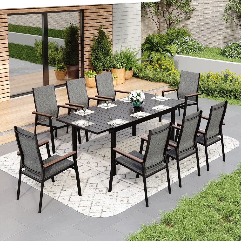 MAISON ARTS 7 / 9- Piece Outdoor Patio Dining Set, 1 Expandable Metal Table & 6 / 8 Textilene Chairs