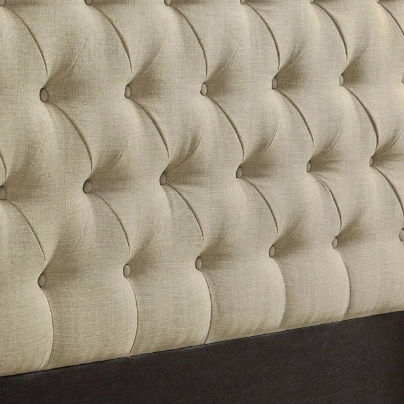 Pax Fabric Full Size Headboard, Button Tufted Wingback, Beige