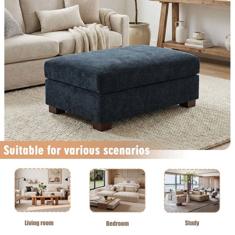 Oversized Chenille Modular Ottoman With Cushioned Top