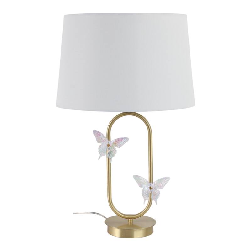 Metal Table Lamp Iridescent Butterfly Accents Fabric Shade - 24" Gold - 15" x 15" x 24"