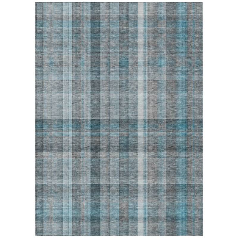 Machine Washable Indoor/ Outdoor Plaid Chantille Rug