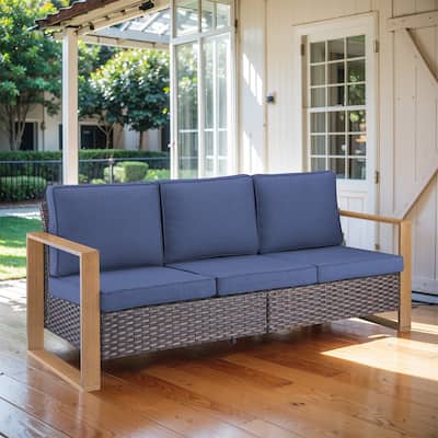 All Weather Wicker Rattan Sofa Couch for Yard - Brown